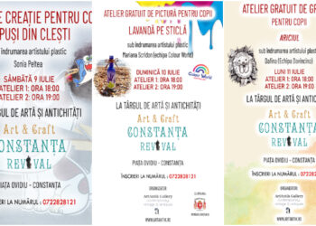 Ateliere de PĂPUȘI DIN CLEȘTI, LAVANDĂ PE STICLĂ și GRAFICĂ PENTRU COPII, în Piața Ovidiu