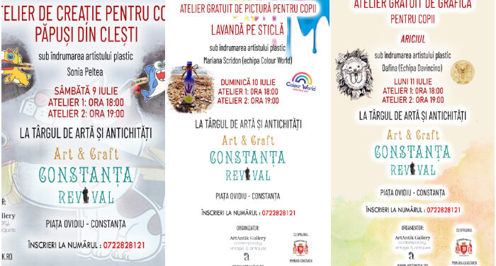 Ateliere de PĂPUȘI DIN CLEȘTI, LAVANDĂ PE STICLĂ și GRAFICĂ PENTRU COPII, în Piața Ovidiu