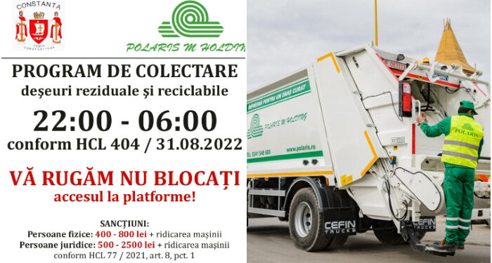 Polaris M Holding CONSTANȚA va începe colectarea deșeurilor pe timpul nopții