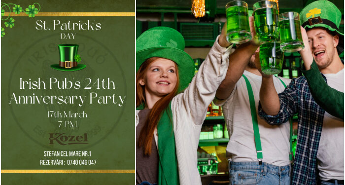 Petrecere irlandeză la Irish Pub, pe 17 martie, de Sf. Patrick