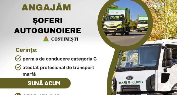 Polaris M Holding Costinești angajează șoferi pentru autogunoiere