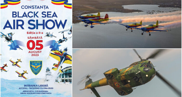 Constanța Black Sea Air Show: Parașutiști, acrobații aeriene cu Șoimii României și Iacării Acrobați, demonstrații cu aeronave militare americane