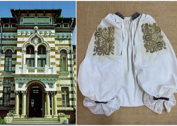 Cămașă din Banat cu fir metalic auriu, expusă la Muzeul de Artă Populară Constanța