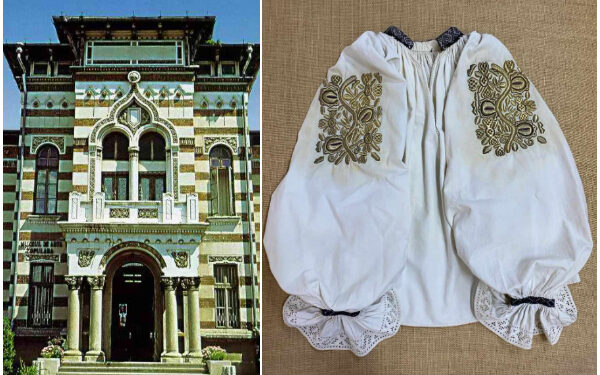 Cămașă din Banat cu fir metalic auriu, expusă la Muzeul de Artă Populară Constanța