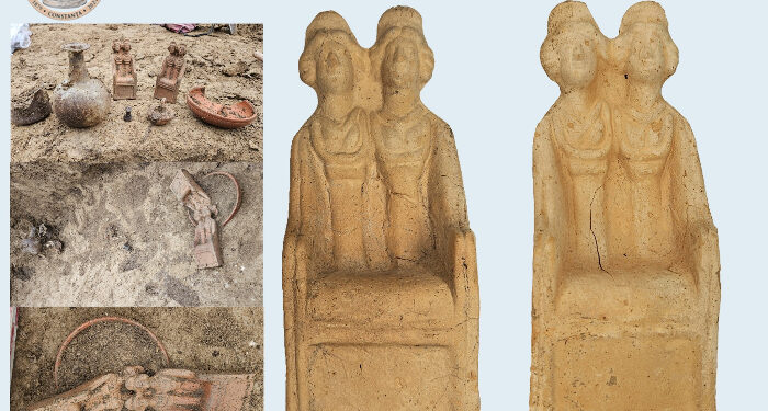 Statuete feminine de teracotă, într-un mormânt antic descoperit în zona străzii Labirint din Constanța
