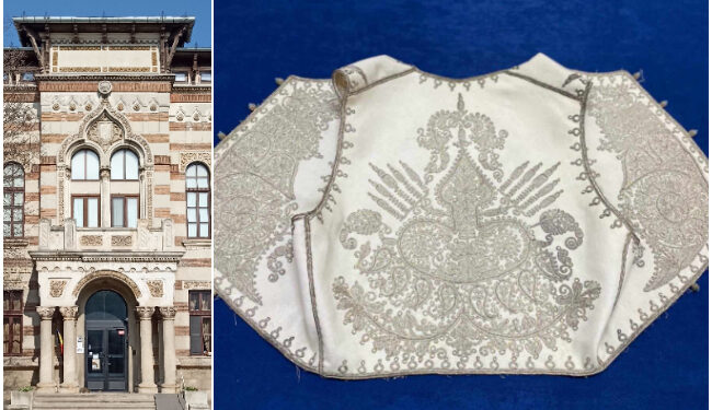 Vechi ilic turcesc brodat cu fir metalic, expus la Muzeul de Artă Populară Constanța