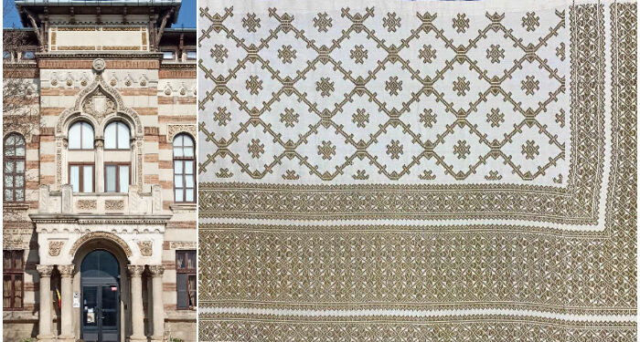 Fotă de mireasă din Muscel, țesută din mătase și fir de aur, expusă la Muzeul de Artă Populară Constanța