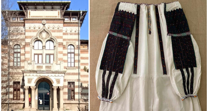 Cămașă din portul femeiesc specific ceangăilor din Moldova, expusă la Muzeul de Artă Populară Constanța