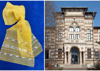 Maramă din borangic „șofrănit”, expusă la Muzeul de Artă Populară Constanța