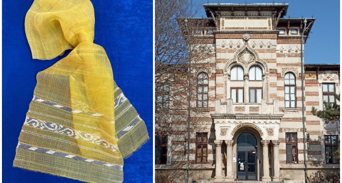 Maramă din borangic „șofrănit”, expusă la Muzeul de Artă Populară Constanța