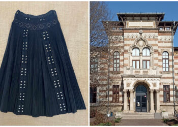 Șorț femeiesc de sărbătoare din zona Mărgău, expus la Muzeul de Artă Populară Constanța