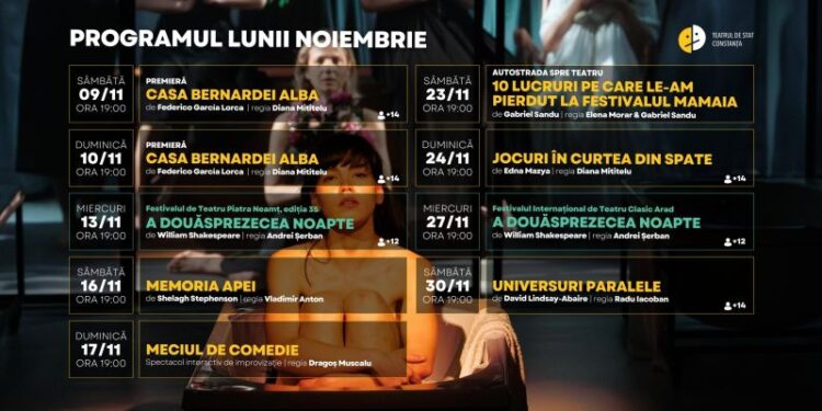 PROGRAMUL SPECTACOLELOR DIN LUNA NOIEMBRIE, la Teatrul de Stat Constanța