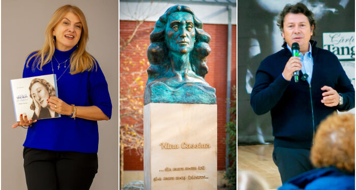 Bust al poetei Nina Cassian, în fața Căminului Cultural din localitatea 2 Mai