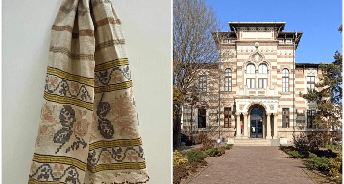 Ștergar tătăresc țesut cu fir metalic auriu, expus la Muzeul de Artă Populară Constanța