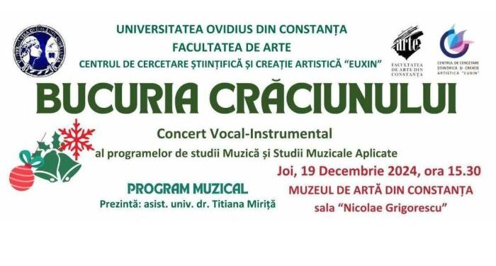 BUCURIA CRĂCIUNULUI – Concert vocal-instrumental al studenților de la Facultatea de Arte (UOC), la Muzeul de Artă Constanța