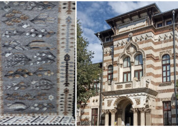 Covor oltenesc țesut vertical, expus la Muzeul de Artă Populară Constanța