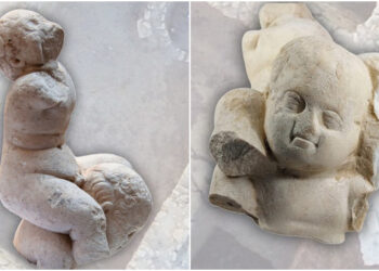 Superb fragment de marmură, reprezentând un popular joc antic grecesc, EPHEDRISMOS, descoperit la Constanța