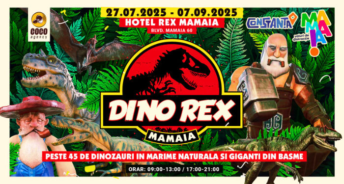VIN DINOZAURII în Mamaia! Parcul DINO REX se deschide duminică, 27 iulie, în fața Hotelului Rex