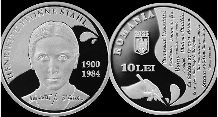 Monedă din argint cu tema 125 de ani de la nașterea Henriettei Yvonne Stahl, lansată de Banca Națională a României
