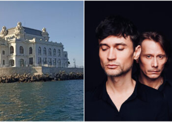 Marius Manole și pianistul Andrei Irimia, pe scena Cazinoului, în spectacolul LUMINI ȘI UMBRE