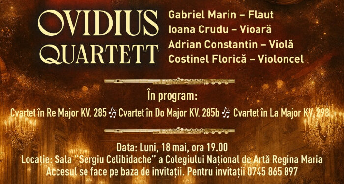 „MOZART FOREVER I”, concert de muzică clasică, în Sala „Sergiu Celibidache” a Colegiului Național de Arte „Regina Maria” din Constanța